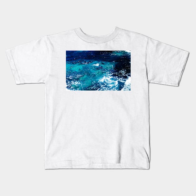 Ocean blue waves Kids T-Shirt by SisiArtist